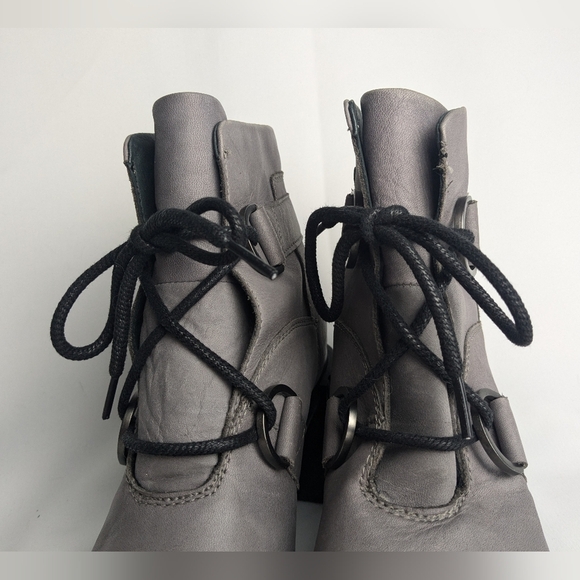 SOREL MARGO Leather Heel Booties Color Gray Size 10.5 With Laces - Picture 8 of 15